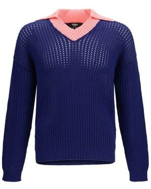 Fendi Blue Cotton Sweatshirt