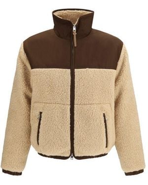 Ami Paris Fleece Jacket With Nylon Details - Natural