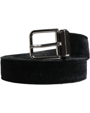 Dolce & Gabbana Black Suede Silver Tone Metal Buckle Men Belt