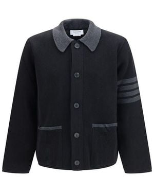 Thom Browne Black Wool Oves Aries Biker Jacket - Blue