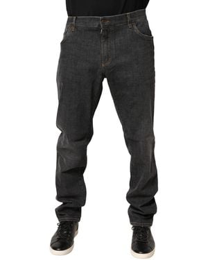 Dolce & Gabbana Dark Grey Slim Fit Cotton Men Denim Jeans - Black