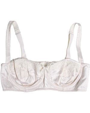 Dolce & Gabbana White Silk Underwired Balconette Bra Underwear - Natural
