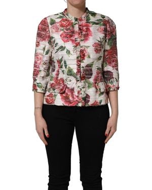 Dolce & Gabbana Multicolour Peony Print Polyester Coat Jacket - Black