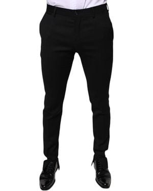 Dolce & Gabbana Black Wool Skinny Formal Dress Trousers