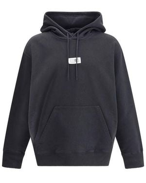 MM6 by Maison Margiela Cotton Hoodie With Contrast Stitching And Logo Label - Blue
