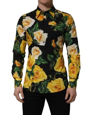 Dolce & Gabbana Black Floral Stretch Cotton Sicilia Fit Dress Shirt