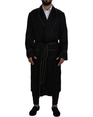 Dolce & Gabbana Black 100% Silk Robe Coat Wrap Jacket