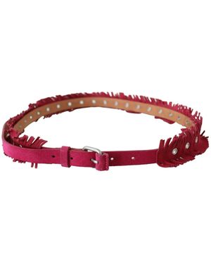 Ermanno Scervino Maroon Leather Fringes Silver Buckle Waist Women\'s Belt Ermanno Scervino Leather Fringes Logo Buckle Women main image 2