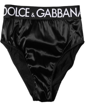 Dolce & Gabbana Satin High-Waist Brief Logo Underwear Acetate Elastane Nylon Clothing - Black