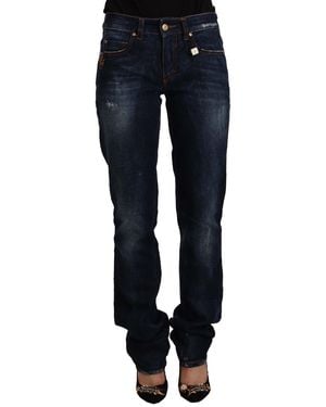 Gianfranco Ferré Gf Ferre Dark Washed Mid Waist Cotton Denim Straight Jeans - Blue