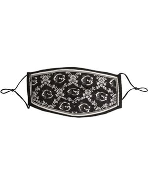 Dolce & Gabbana Black White Logo Baroque Elastic Ear Strap Face Mask