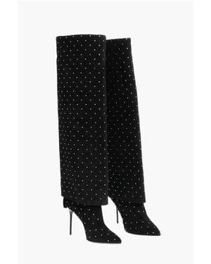 Balmain Suede Ariel Boots With Rhinestoned Detail - Black