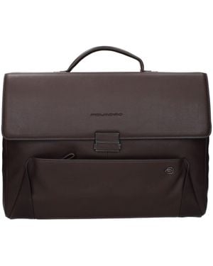 Piquadro Brown Leather Business And Laptop Bag - Black