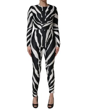 Dolce & Gabbana Black White Polyester Zebra Pattern Jumpsuit