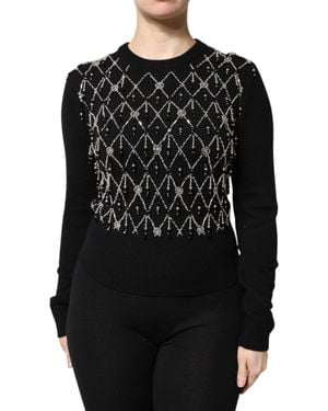 Dolce & Gabbana Black Cashmere Embellished Long Sleeves Top