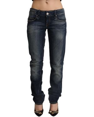 Acht Dark Blue Washed Cotton Skinny Denim Low Waist Jeans
