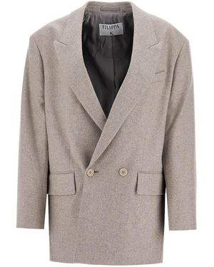 Filippa K Oversized Double-Breasted Flannel Blazer - Grey