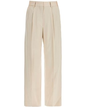 Blazé Milano Ivory Viscose Trousers With Embroidered Pocket - Natural