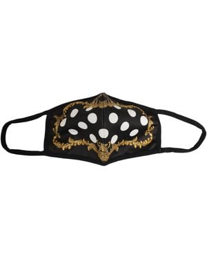 Dolce & Gabbana Black Baroque Print Polka Dot Elastic Ear Strap Face Mask