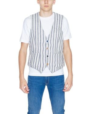 Gianni Lupo Beige Cotton Waistcoat - Blue