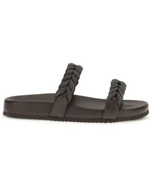 Brunello Cucinelli Brown Calf Leather Bos Taurus Flat Sandals - Black