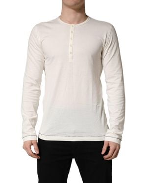 Dolce & Gabbana White Long Sleeves Henley Pullover Sweater