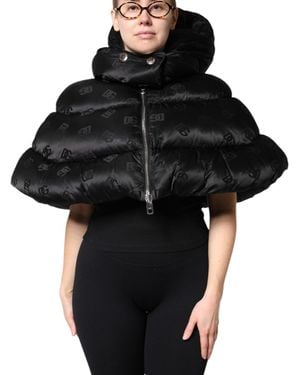 Dolce & Gabbana Padded Puffer Hooded Full Zip Cropped Jacket - Black