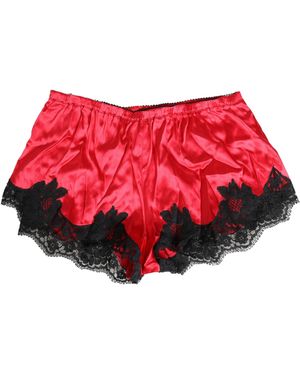 Dolce & Gabbana Red Silk Satin Lace Trim Pyjama Shorts Sleepwear