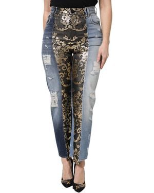 Dolce & Gabbana Multicolor Patchwork High Waist Denim Jeans - Black