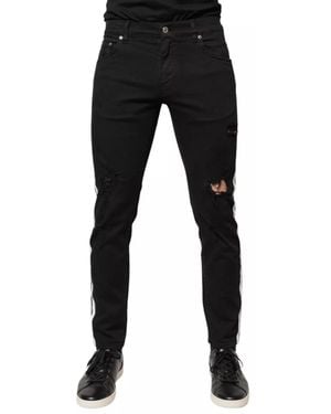 Dolce & Gabbana Ripped Stripe Slim Jeans - Black