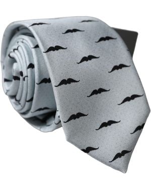 Dolce & Gabbana Light Gray Mustache Fantasy Silk Adjustable Necktie Tie