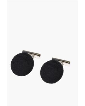Corneliani Metal Cufflinks Lined With Embroidered Silk - Black