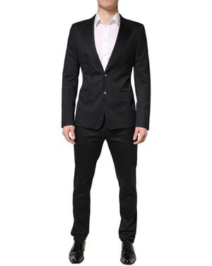 Dolce & Gabbana Black Cotton Single Breasted 2 Piece Suit