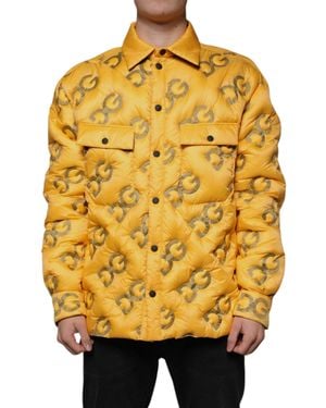 Dolce & Gabbana Yellow Logo Padded Buttoned Blouson Jacket - Metallic