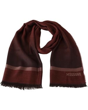 Missoni Maroon Striped Wool Blend Unisex Wrap Fringes Scarf - Brown