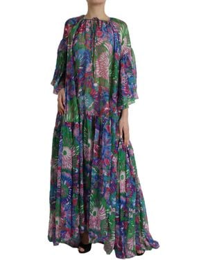 Dolce & Gabbana Floral Silk Kaftan Maxi Dress - Blue