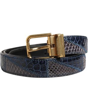 Dolce & Gabbana Leather Metal Buckle Belt Caiman Reticolato Python - Blue