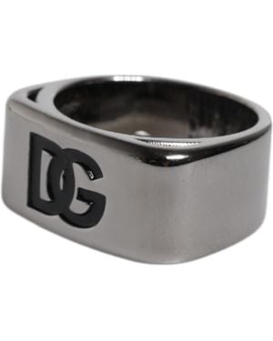 Dolce & Gabbana Tone Brass Anello Dg Logo Ring - Grey