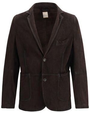 D'Amico Brown Lamb Ovis Aries Aries Leather Jacket - Black