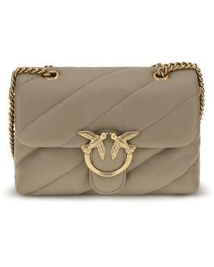 Pinko Beige Calf Leather Bos Taurus Shoulder Bag - Gray