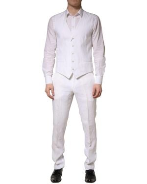 Dolce & Gabbana White Sartoria Linen 2 Piece Men Formal Suit - Multicolour