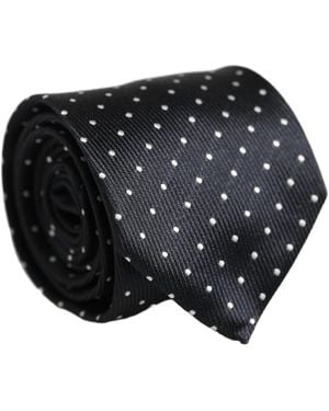Dolce & Gabbana Dark Blue Polka Dot Silk Adjustable Necktie Accessory Tie - Black