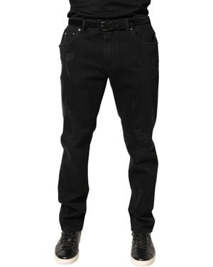 Dolce & Gabbana Tattered Skinny Cotton Denim Jeans Elastane Clothing - Black