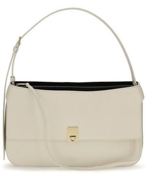 Ferragamo Beige Calf Leather Bos Taurus Shoulder Bag - White
