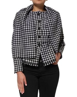 Dolce & Gabbana Double Breasted Houndstooth Scarf Jacket - Black