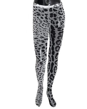 Dolce & Gabbana Leopard Print Mesh Nylon Tights - Black