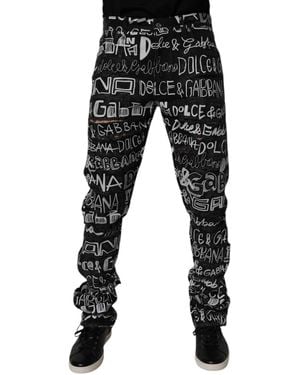 Dolce & Gabbana Black Cotton Logo Print Straight Denim Jeans