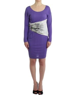 Roberto Cavalli Elegant Floral Jersey Dress - Blue