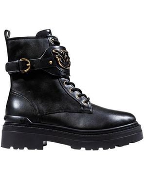 Pinko Black Leather Ankle Boots