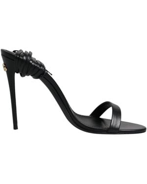 Dolce & Gabbana Black Leather Stiletto Heels Sandals Shoes